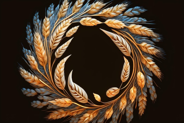 Foto un primer plano de una corona de espiguillas cosecha de trigo maduro de moda boho