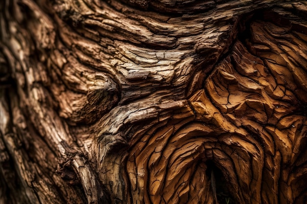 Un primer plano de la corteza de un árbol que muestra sus patrones intrincados y su textura áspera IA generativa