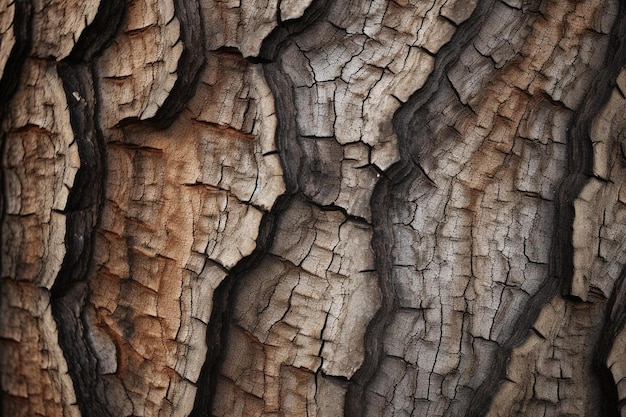 Un primer plano de la corteza marrón en un tronco de árbol