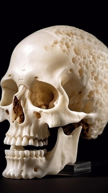 Foto un primer plano de un cráneo humano al que le falta una mandíbula generativa ai