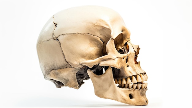 Foto un primer plano de un cráneo humano en una imagen de ai generativa de fondo blanco