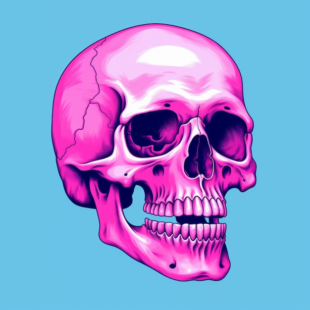 un primer plano de un cráneo rosa con un fondo generativo azul ai