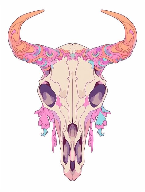 un primer plano de un cráneo de vaca con una cabeza florida