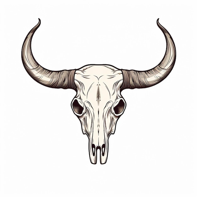 Foto un primer plano de un cráneo de vaca con cuernos largos en un fondo blanco