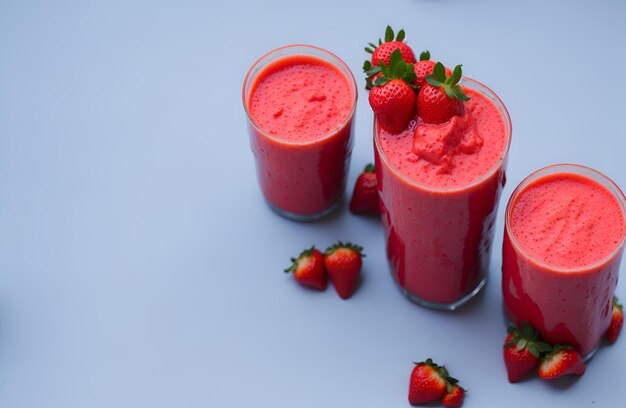 Primer plano de un cremoso y refrescante batido de fresa perfecto para los amantes de las sabrosas bebidas generadas por la IA