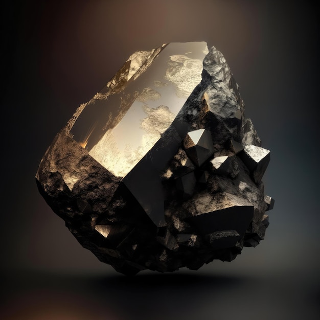 Un primer plano de un cristal mineral de piedra tetraedrita de cobre El cristal es muy detallado y tiene una forma triangular La imagen es generada por IA