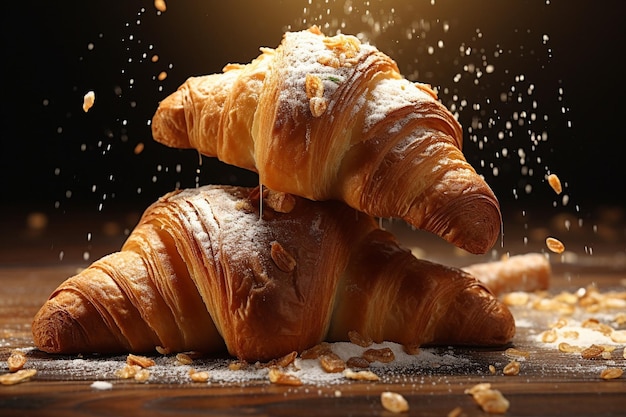 Un primer plano de croissants salpicados de semillas de sésamo