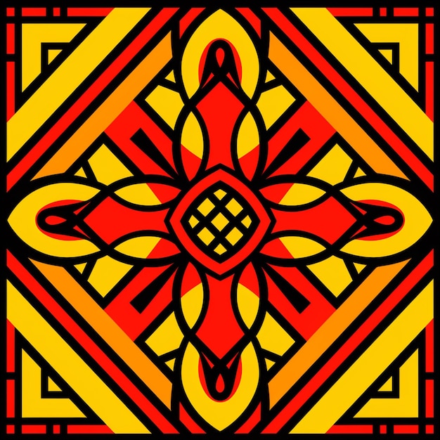 un primer plano de una cruz con un diseño generativo rojo y amarillo ai