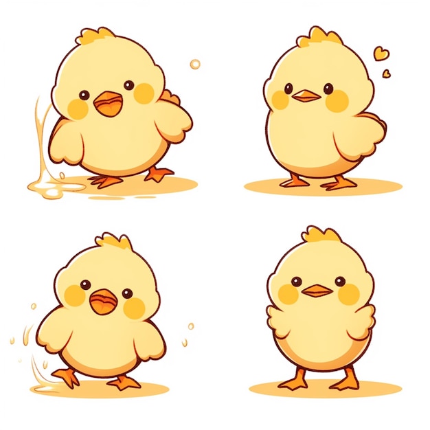 Un primer plano de cuatro pollos de dibujos animados diferentes con diferentes expresiones generativas ai