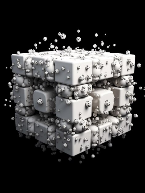 Un primer plano de un cubo con muchas pequeñas bolas de agua generativa ai