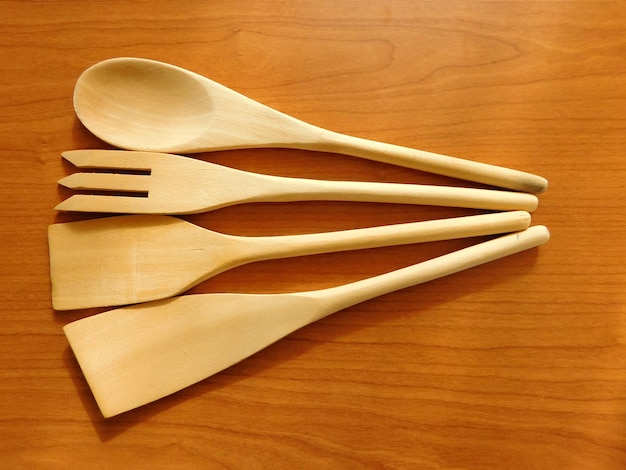 Primer plano de las cucharas de madera