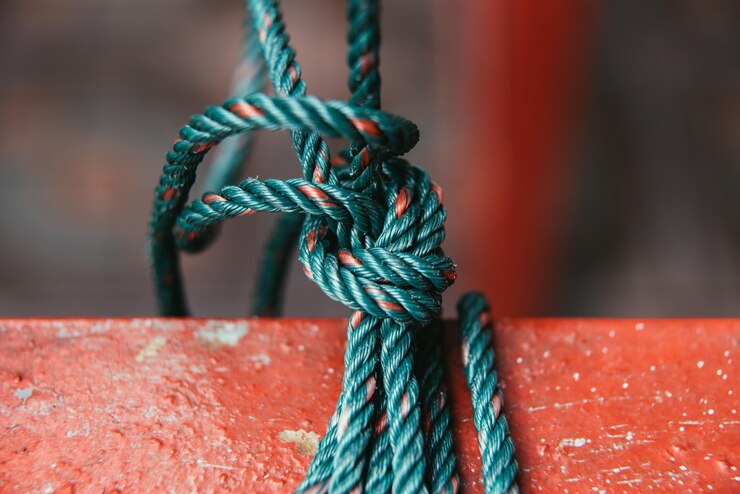 Foto primer plano de una cuerda atada en metal
