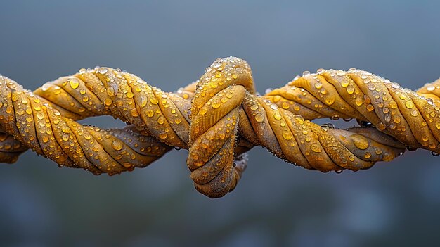 Foto un primer plano de una cuerda con gotas de agua