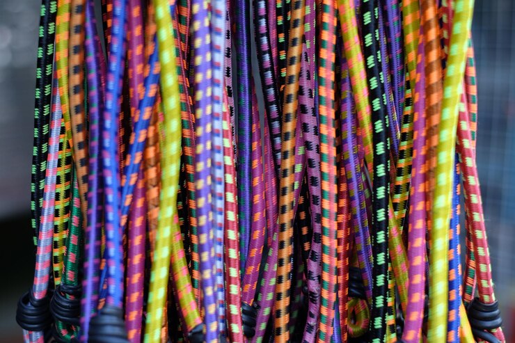 Foto primer plano de cuerdas de colores colgando