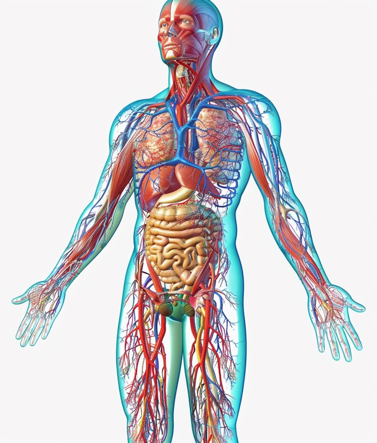 un primer plano del cuerpo de un hombre con mucha sangre y órganos generativos ai