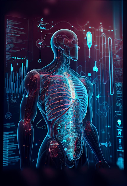 Primer plano del cuerpo humano con ai generativa futurista