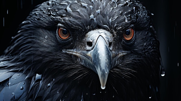 Foto primer plano de un cuervo con ojos marrones generativo ai