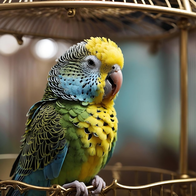 Un primer plano de un curioso loro budgerigar su pico ligeramente abierto como lo generó Ai