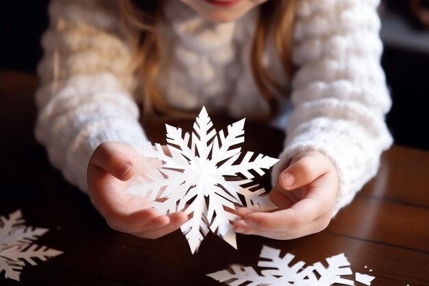 Primer plano de decoración casera de copos de nieve para niños