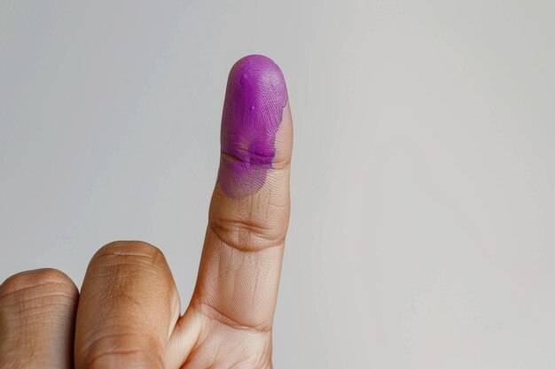 Foto un primer plano del dedo meñique con tinta púrpura después de votar en indonesia
