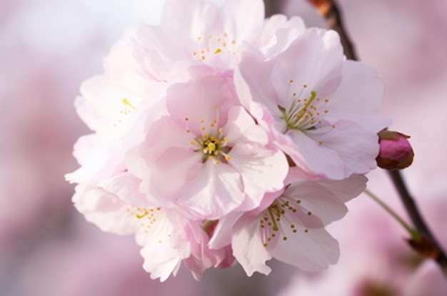 Un primer plano de una delicada flor rosa en la temporada de primavera