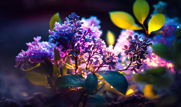 Un primer plano de una delicada lila violeta con flores suaves y textura intrincada que llena el marco sobre un fondo negro