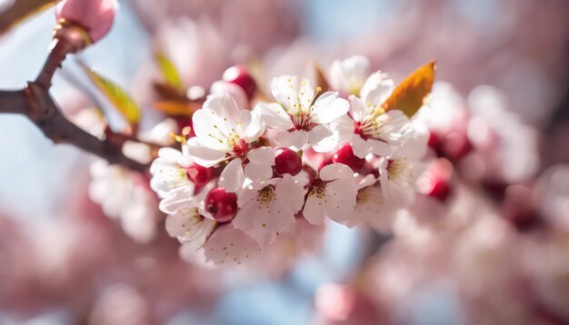 Primer plano de delicadas flores de cerezo en plena floración contra un fondo de enfoque suave