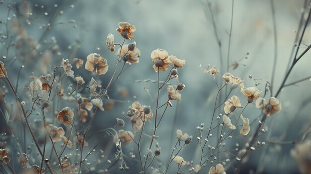 Un primer plano de delicadas flores secas con un fondo suave que muestra la belleza de la naturaleza y la serenidad en la simplicidad