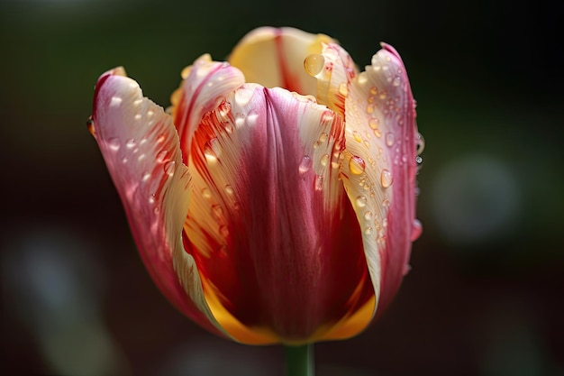 Un primer plano de un delicado tulipán primaveral con sus pétalos en plena floración