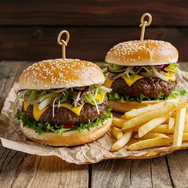 Primer plano de una deliciosa imagen de mini hamburguesas con ingredientes frescos