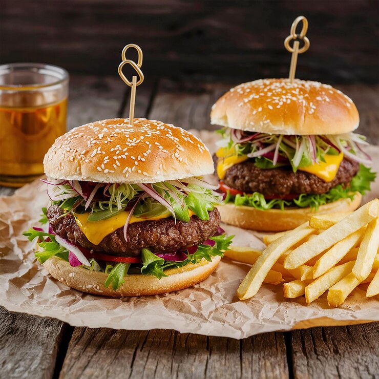 Primer plano de una deliciosa imagen de mini hamburguesas con ingredientes frescos
