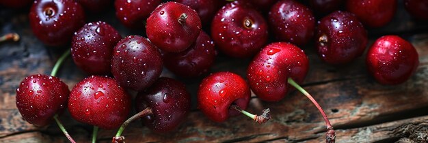 primer plano deliciosa madura cereza roja dulce con gotas de agua vista superior pancarta