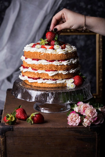 Primer plano de delicioso pastel casero