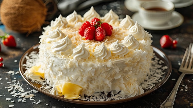 Un primer plano de un delicioso pastel en un plato como un postre tentador