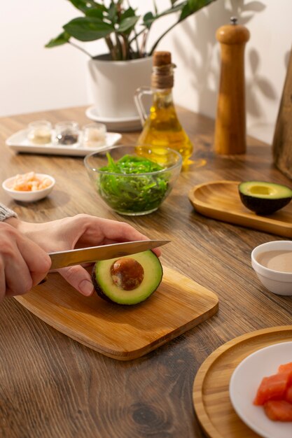 Foto primer plano de un delicioso plato de algas