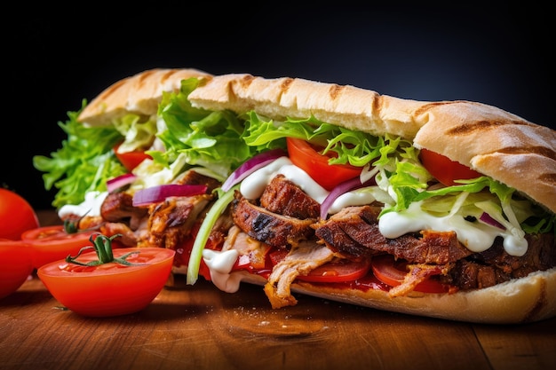 Primer plano de un delicioso sándwich de kebab