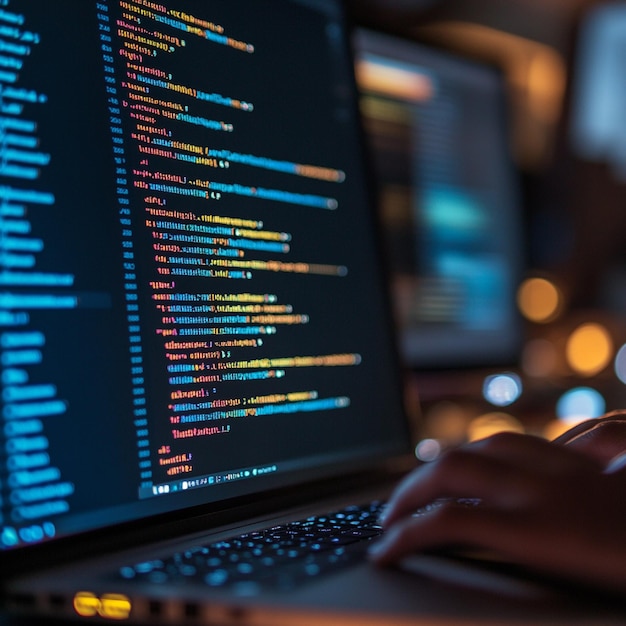 Un primer plano de un desarrollador codificando una PWA usando HTML CSS y JavaScript