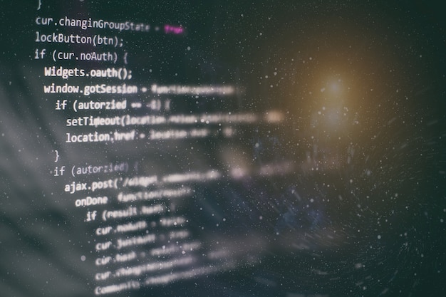 Foto primer plano de desarrollo de tecnologías de programación y codificación. desarrollador que trabaja en códigos de sitios web en la oficina.