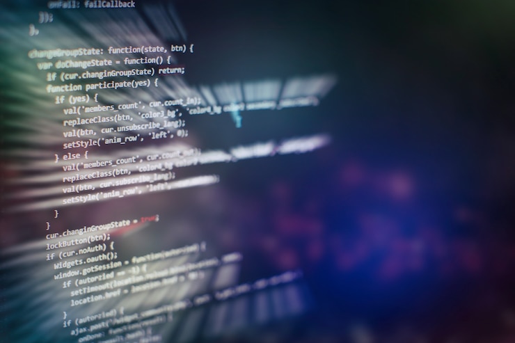 Foto primer plano de desarrollo de tecnologías de programación y codificación. desarrollador que trabaja en códigos de sitios web en la oficina.
