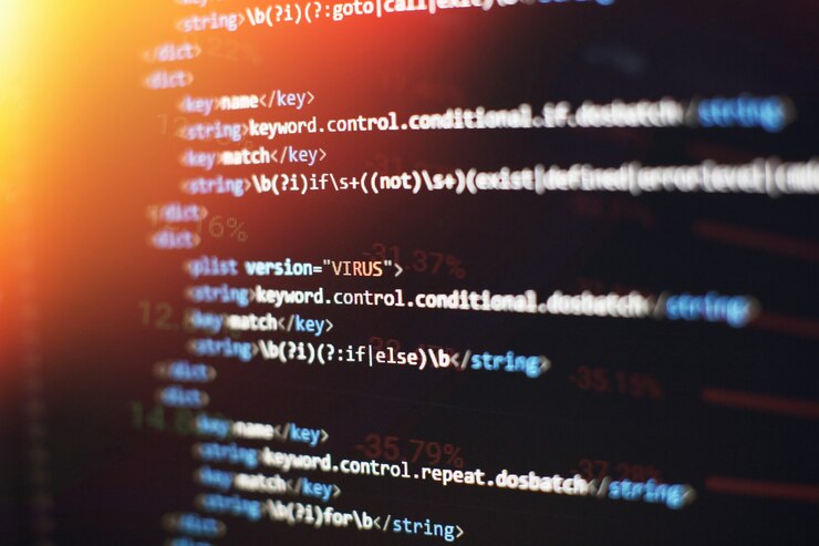 Foto primer plano de desarrollo de tecnologías de programación y codificación. desarrollador que trabaja en códigos de sitios web en la oficina.