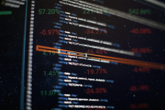 Primer plano de desarrollo de tecnologías de programación y codificación. Desarrollador que trabaja en códigos de sitios web en la oficina.