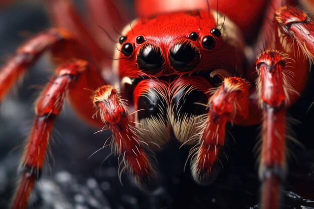 Un primer plano detallado de una araña enfatizando sus atributos desalentadores entregando una experiencia visceral de aracnofobia