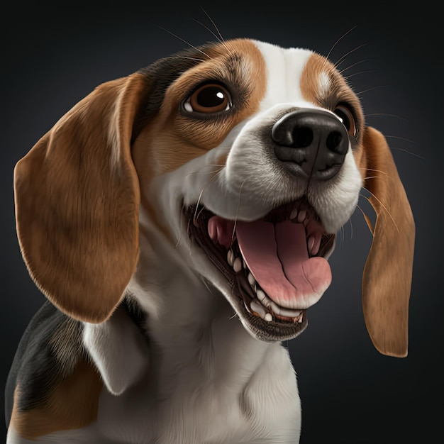 Un primer plano detallado de un cachorro beagle feliz