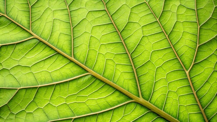 Un primer plano detallado de una hoja verde vibrante que muestra sus intrincadas venas y textura