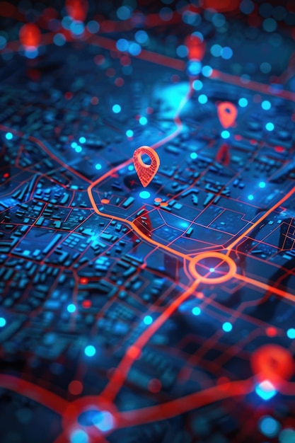 Foto un primer plano detallado de un mapa con alfileres ideales para conceptos de viaje