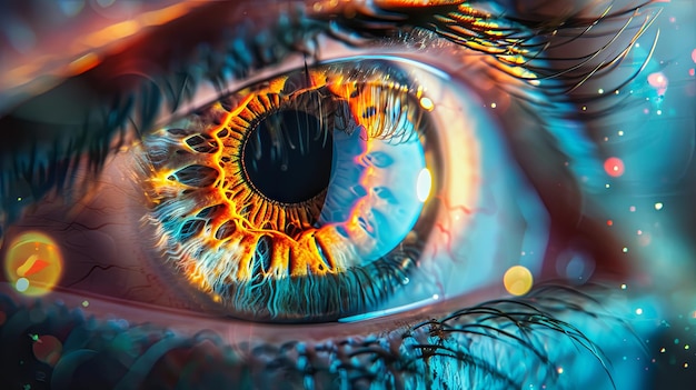 Foto primer plano detallado de un ojo humano con colores vibrantes y reflejos
