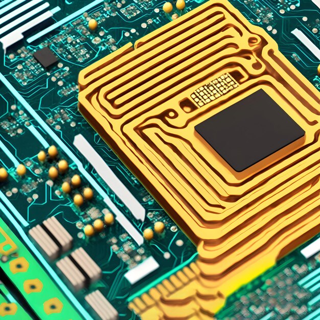 Foto un primer plano detallado de una placa de circuitos con componentes electrónicos y chips intrincados