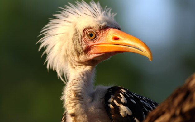 Un primer plano detallado de un pollito de cuerno de pico amarillo