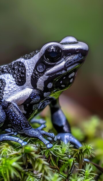 Foto un primer plano detallado de la rana dardo azul dendrobates tinctorius descansando en un musgo verde vibrante