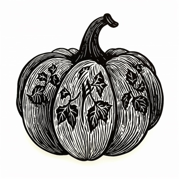 Un primer plano de un dibujo en blanco y negro de una calabaza ai generativa